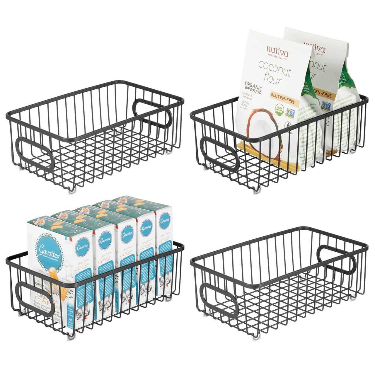 mDesign Metal Kitchen Pantry Food Storage Basket Bin, 16" Long, 4 Pack